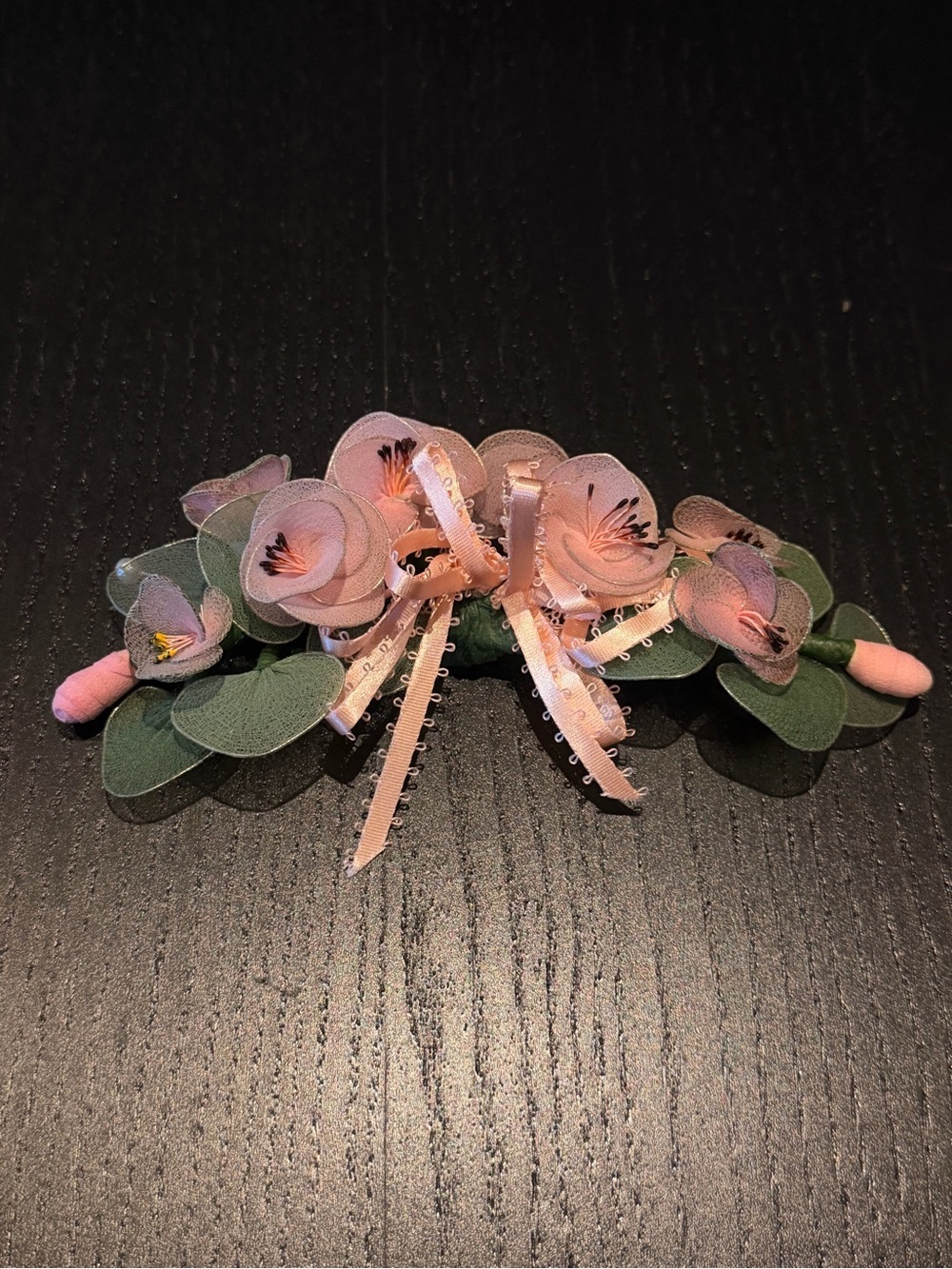 Vintage Pink Floral Ribbon Hair Barrette - Graduation/ wedding boutonniere